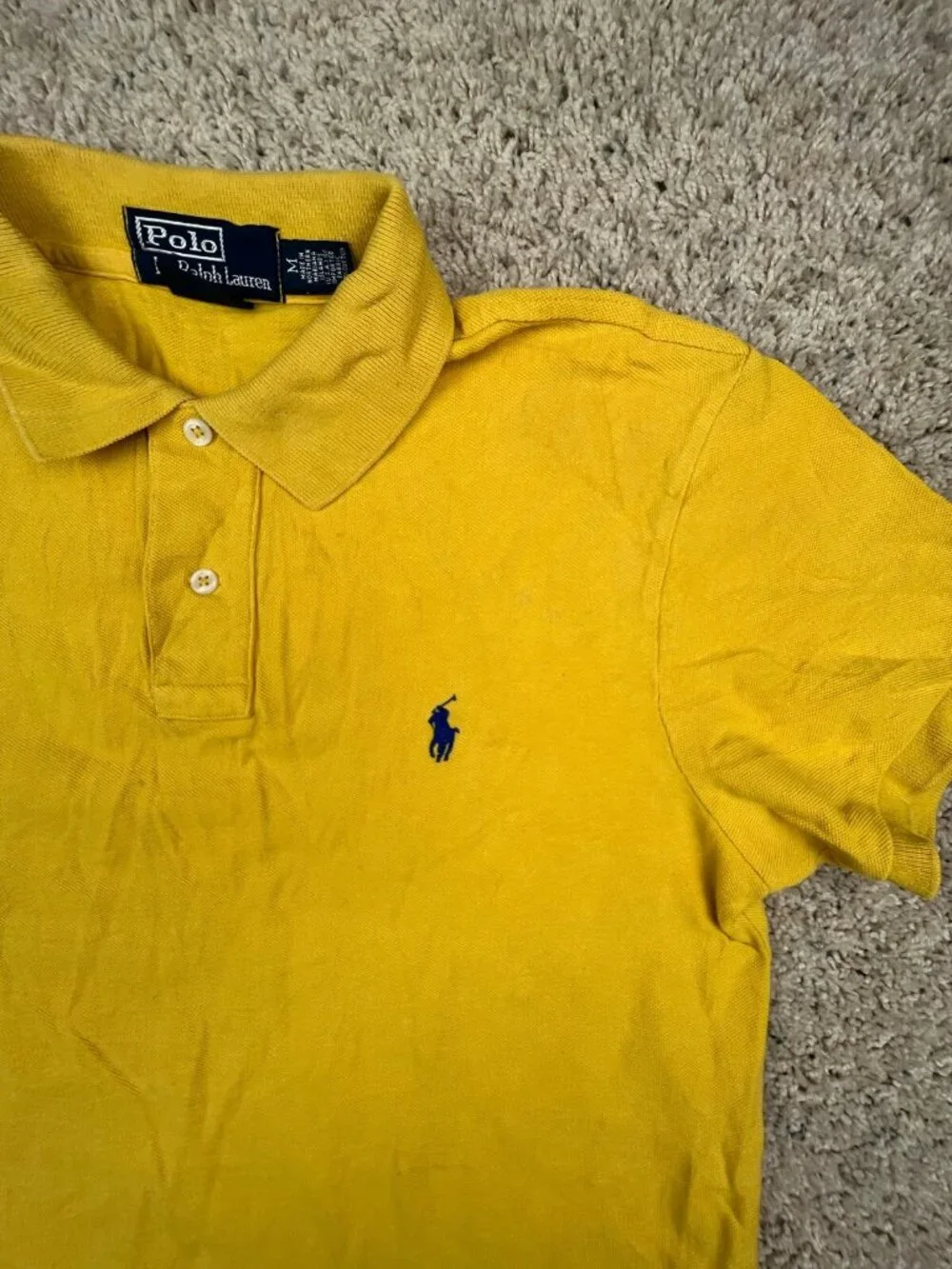 Polo Ralph Lauren Polo Shirt Short Sleeve Cotton Medium Yellow Solid Custom Fit